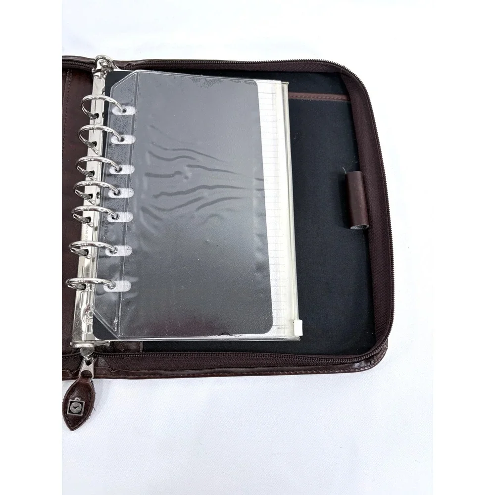 Day-Timer Organizer Dark Brown Leather Zip Around 7 Ring Binder Planner